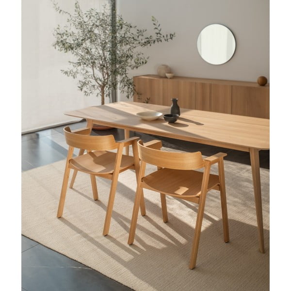 Pruun söögitool tammepuidust käetugedega Flip – Gazzda-image-1