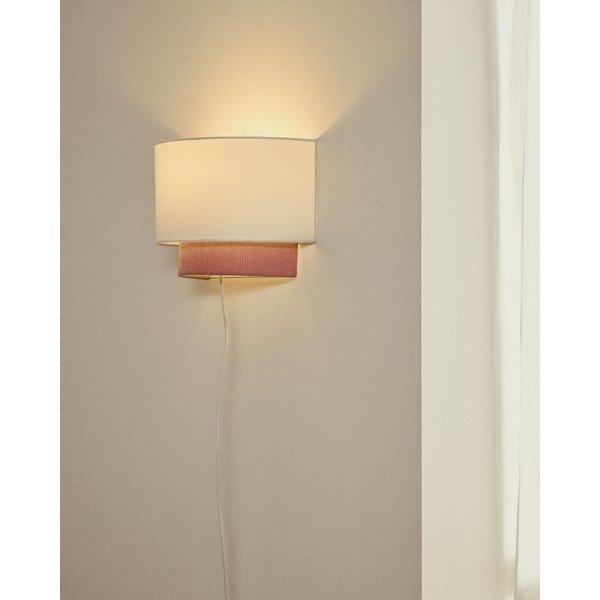 Valge/heleroosa laste lamp tekstiilist varjuga Bianella - Kave Home-image-1