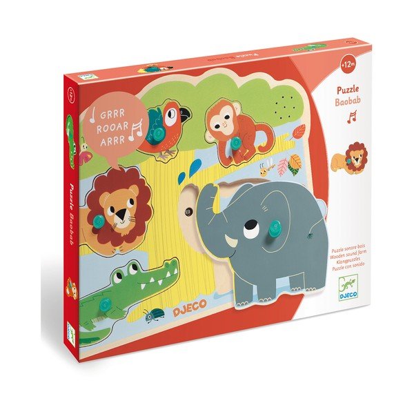 Puidust mosaiikpuzzle džungliloomade motiividega ja helidega - Djeco-image-3