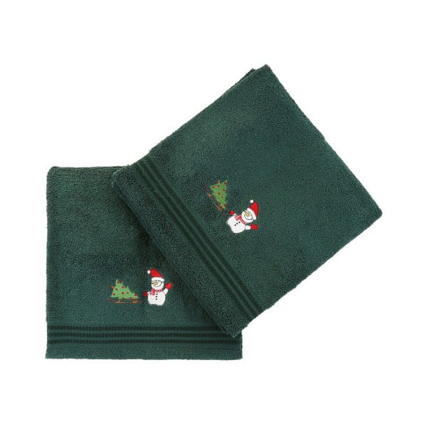 Sada 2 zelených vánočních ručníků Snowy, 70 x 140 cm