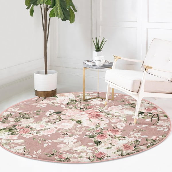 Heleroosa pestav ümmargune vaip, sobitub robottolmuimejaga ø 80 cm Comfort - Mila Home-image-2