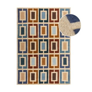 Sinine-oranž käsitsi kootud villane vaip 80x150 cm Retro Blocks - Flair Rugs
