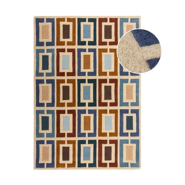 Sinine-oranž käsitsi kootud villane vaip 160x230 cm Retro Blocks - Flair Rugs