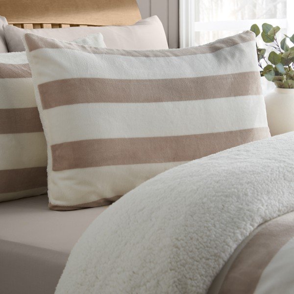 Kaheinimese voodipesu lambaga naturaalses värvitoonis 200x200 cm Cosy Sherpa Stripe - Catherine Lansfield-image-2