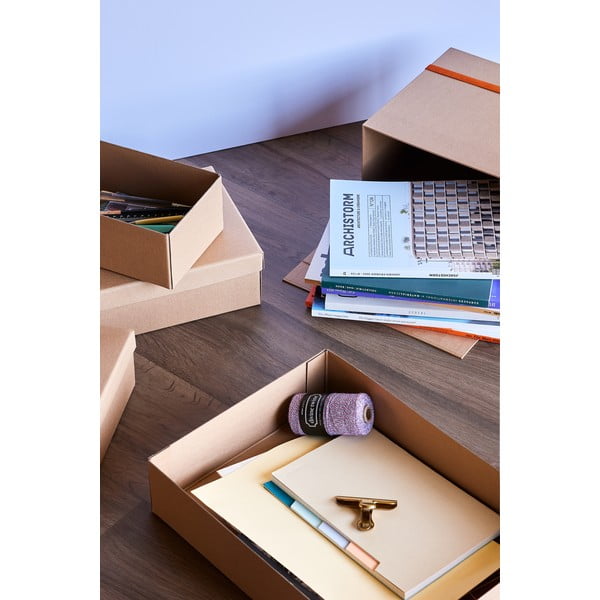 Naturaalset värvi kaanega kartongist hoiukarbid 3 tk 44x31x10 cm komplektis Storeit - Hübsch-image-3