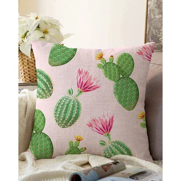 Roosa ja rohelise puuvillase seguga padjapüürus Blooming Cactus, 55 x 55 cm - Minimalist Cushion Covers
