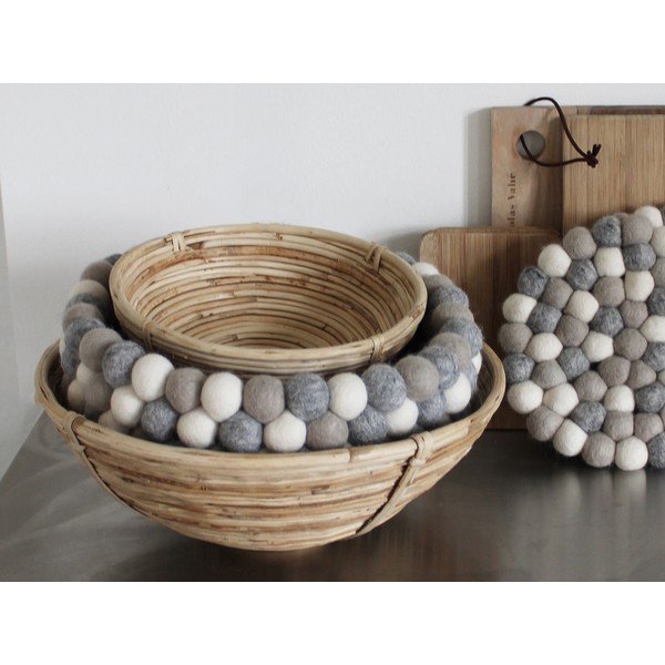 Helehall ja valge pallivillane hoiukorv pallikorv, ⌀ 28 cm - Wooldot-image-2