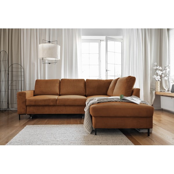 Pruun velvetist diivanvoodi (paremas nurgas) Lofty Lilly - Miuform-image-4