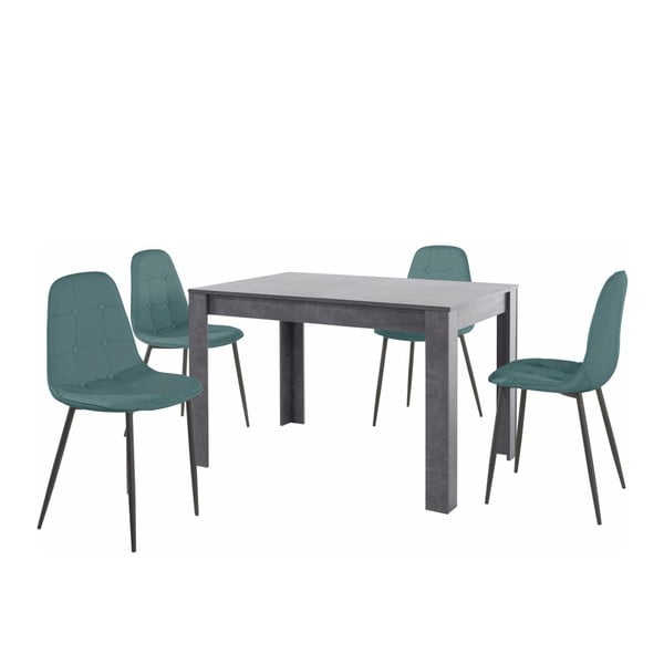 Set šedého jídelního stolu a 4 modrých jídelních židlí Støraa Lori Lamar