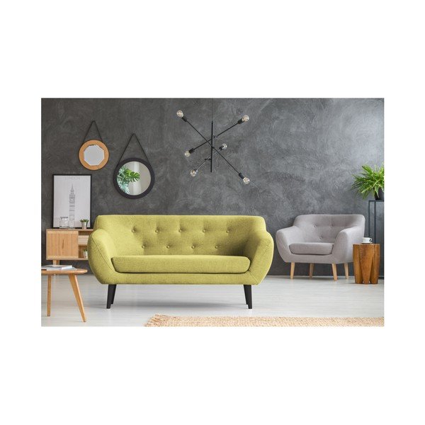 Žlutá dvoumístná pohovka s hnědými nohami Mazzini Sofas Piemont-image-4