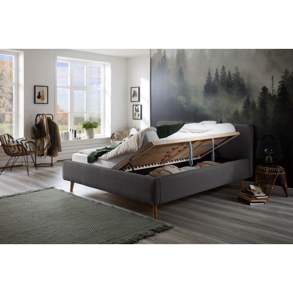 Hall polsterdatud kaheinimesevoodi koos voodipõhja ja panipaigaga 180x200cm Mattis Cord - Meise Möbel-image-1