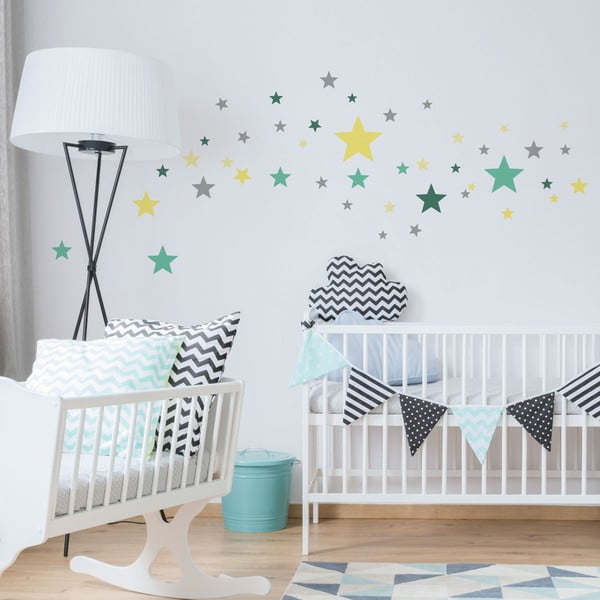 50-st seinakleebisest koosnev komplekt Tähed rohelised ja kollased - Ambiance-image-1