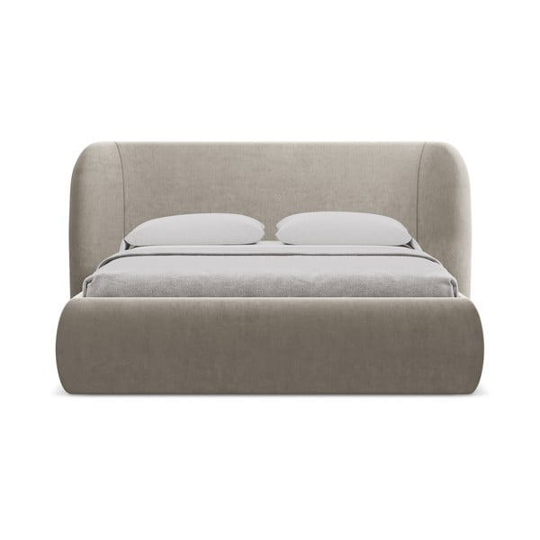 Pruunikashall polsterdatud kaheinimesevoodi koos voodipõhja ja panipaigaga 180x200cm Hauke - Makamii-image-3