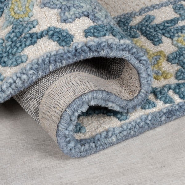 Sinine/elevandiluu värvi käsitsi kootud villaseguga vaip 120x170 cm Myla Floral Frame - Flair Rugs-image-3