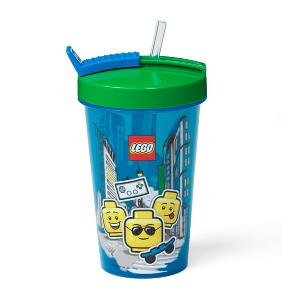 Sinine tass rohelise kaane ja kõrrega , 500 ml Iconic - LEGO®