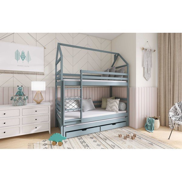 Hall mändpuust lastevoodi, millel on hoiuruum ja võre 70x160 cm Dalia – Lano Meble-image-1