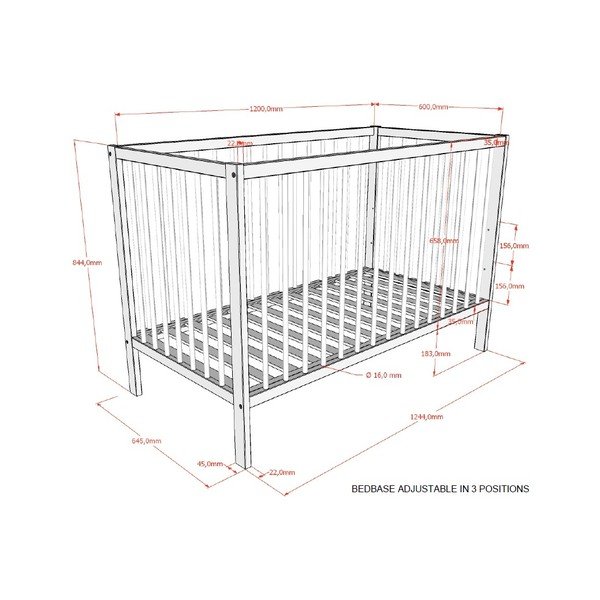 Pruun pöögipuidust reguleeritava kõrgusega võrevoodi 60x120 cm Dino - Vipack-image-2