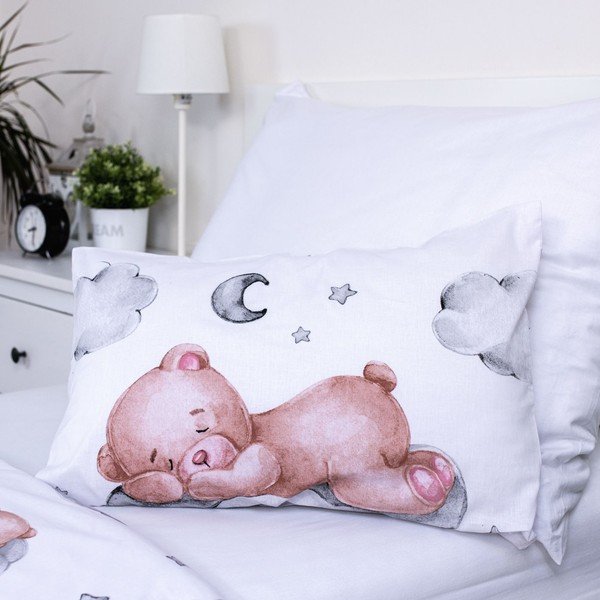 Valge puuvillane laste voodipesu 100x135 cm Teddy Bear "Ribbon" - Jerry Fabrics-image-3