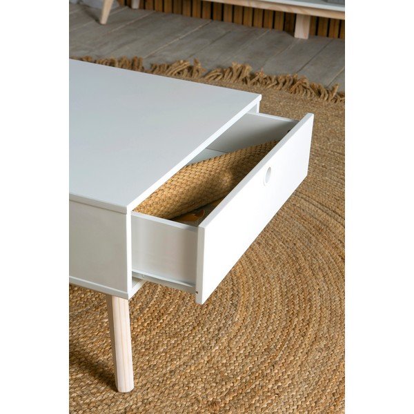 Valge kohvilaud 2 sahtli ja männipuidust jalgadega Kiara - Marckeric-image-1