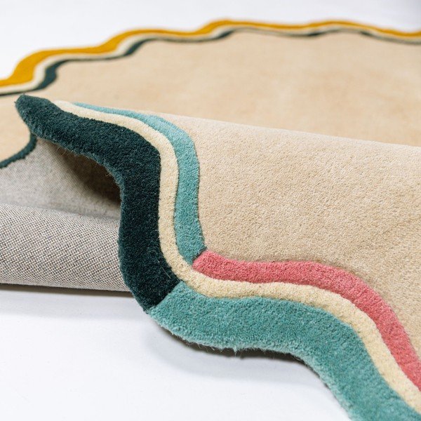 Käsitsi kootud villane ümmargune vaip naturaalses värvitoonis ø 180 cm Leo Scallop - Flair Rugs-image-2