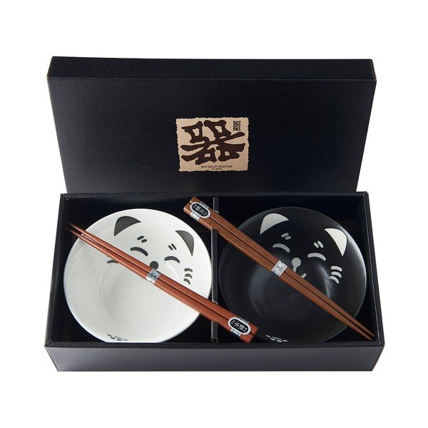 Komplekt 2 kaussi ja söögipulgad Kass nägu - MIJ-image-2