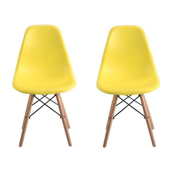 Sada 2 žlutých židlí s nohami z bukového dřeva Clio