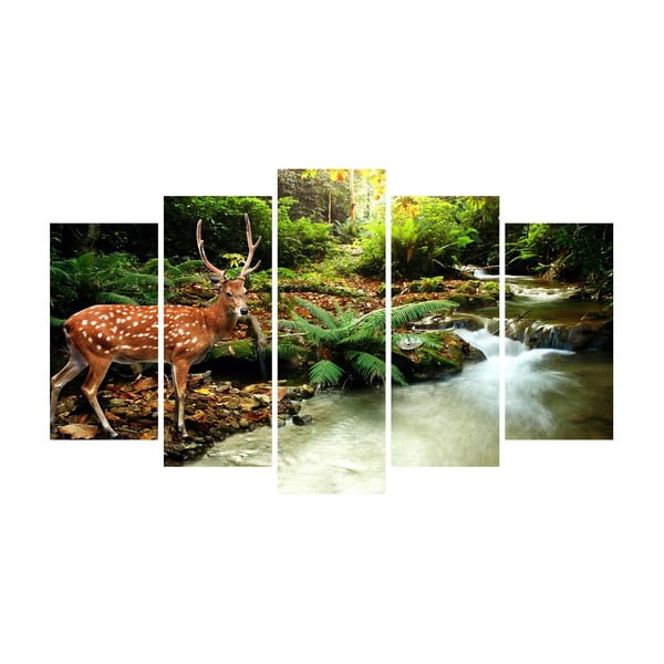 Vícedílný obraz na plátně Forest River with Deer