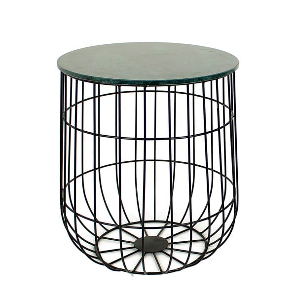 Černý kovový stolek s mramorovou deskou HF Living Birdcage, Ø 35 cm