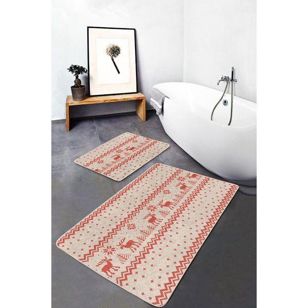 Punase-beeži värvi vannitoamattide komplekt 2 tk 60x100 cm - Mila Home