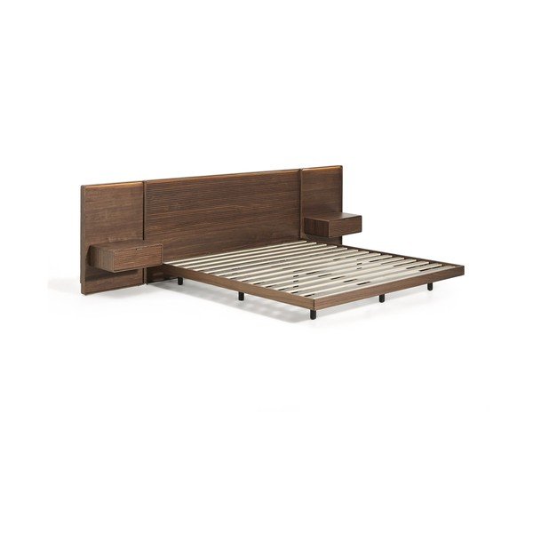 Pruun kasepuidust kaheinimesevoodi voodipõhjaga 160x200 cm Norlen - Kave Home