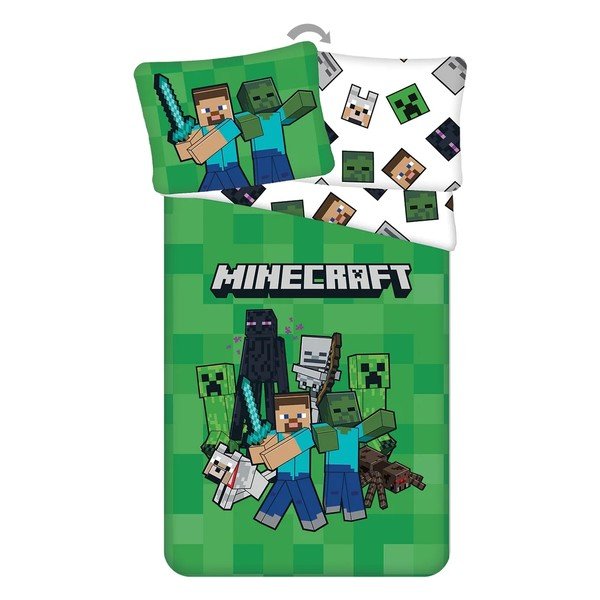 Roheline laste üheinimesevoodipesu mikrokiust 140x200 cm Minecraft Block Stack - Jerry Fabrics
