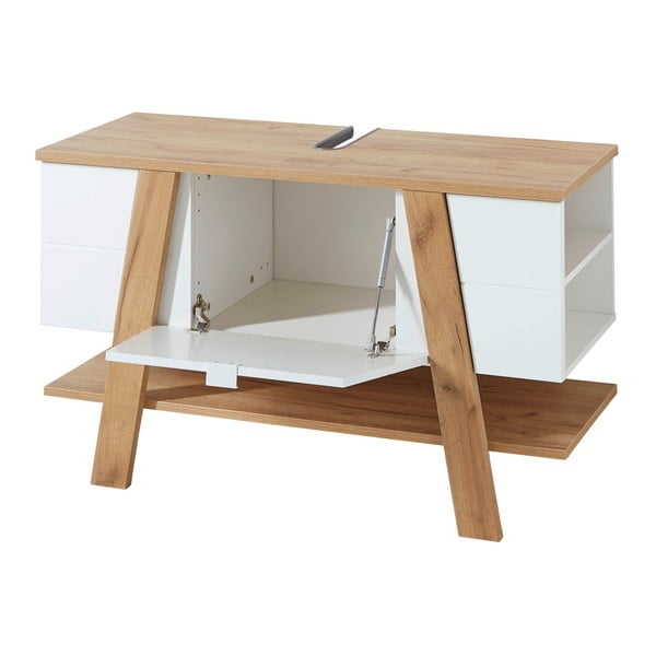 Valge valamu all olev valge kapi tammepuust 111x67 cm Novolino - Germania-image-3