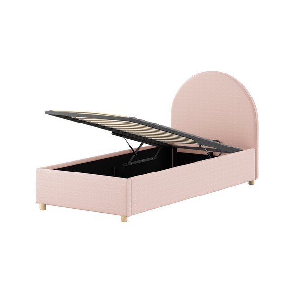 Roosa polsterdatud üheinimesevoodi koos panipaiga ja voodipõhjaga 90x200 cm Moon - Vipack-image-4