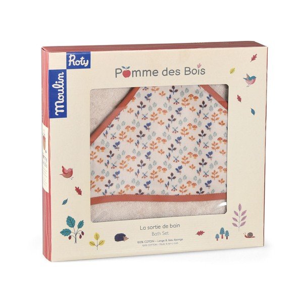 Kreem puuvillane beebirätik kapuutsiga 80x80 cm Pomme des Bois - Moulin Roty-image-3