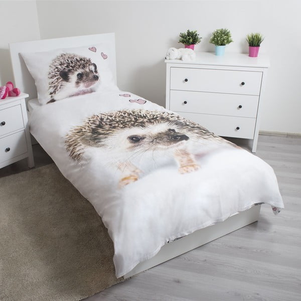 Valge-pruun puuvillane laste voodipesu 140x200 cm Hedgehog - Jerry Fabrics-image-1