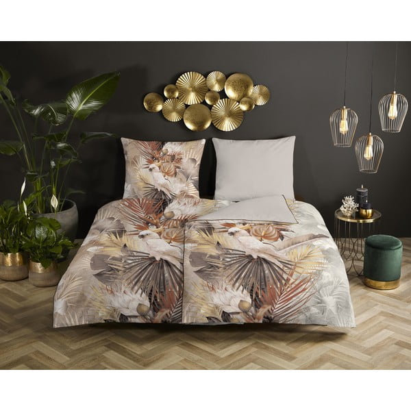 Pruunikas-beež voodipesu üheinimesevoodile puuvillasatiin 140x200 cm - Descanso