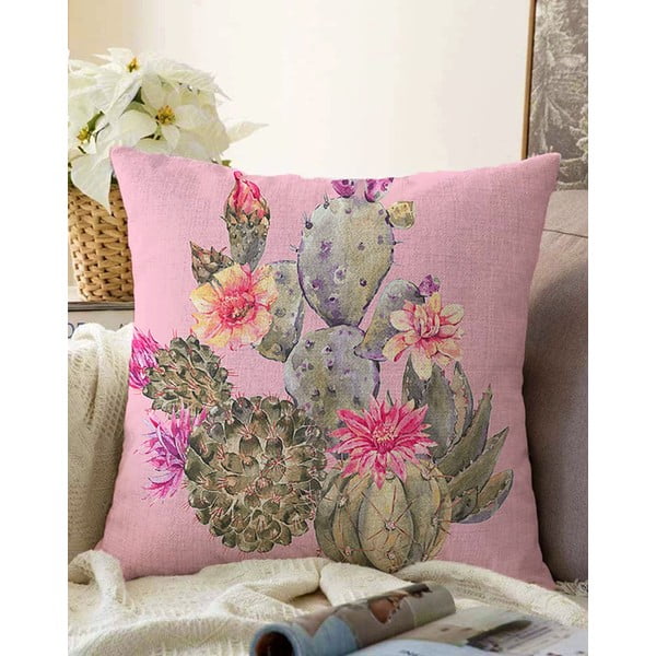 Roosa padjakate puuvillase õitsvate kaktustega, 55 x 55 cm - Minimalist Cushion Covers