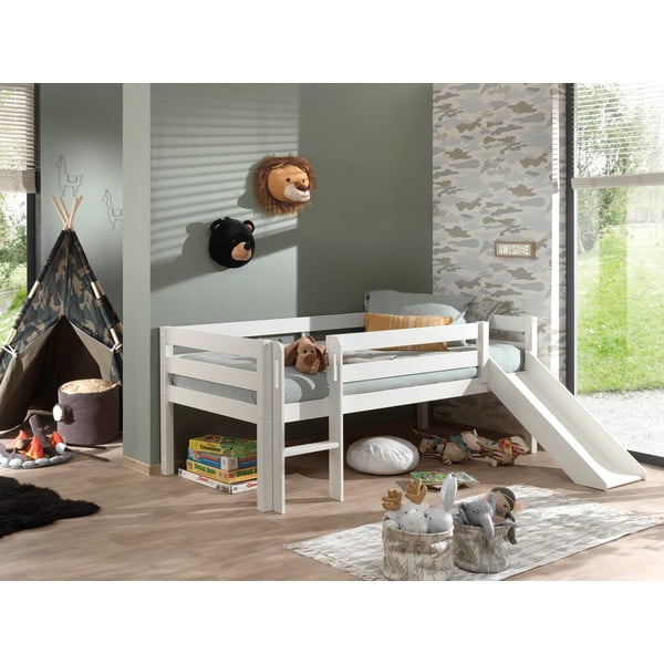 Valge laste tõstetud voodi koos liuguriga , 90 x 200 cm Pino - Vipack-image-1