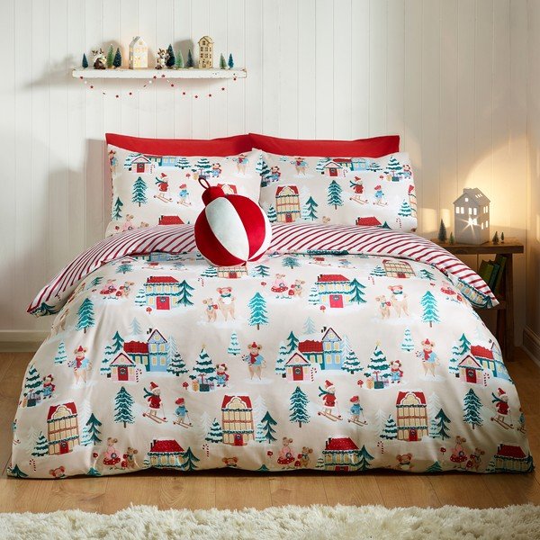 Kaheinimese voodipesu 230x220 cm Christmas Mouse Town - Catherine Lansfield