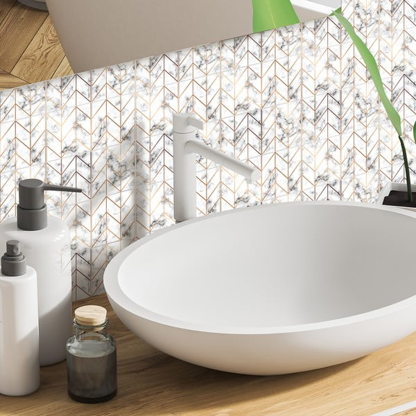 9-st seinakleebisest koosnev komplekt Marmor ja kuldne joon, 20 x 20 cm - Ambiance-image-3