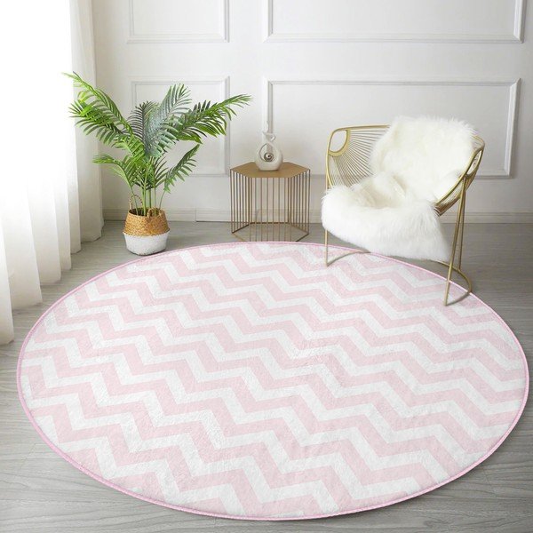 Heleroosa pestav ümmargune vaip, sobitub robottolmuimejaga ø 120 cm Comfort - Mila Home-image-4
