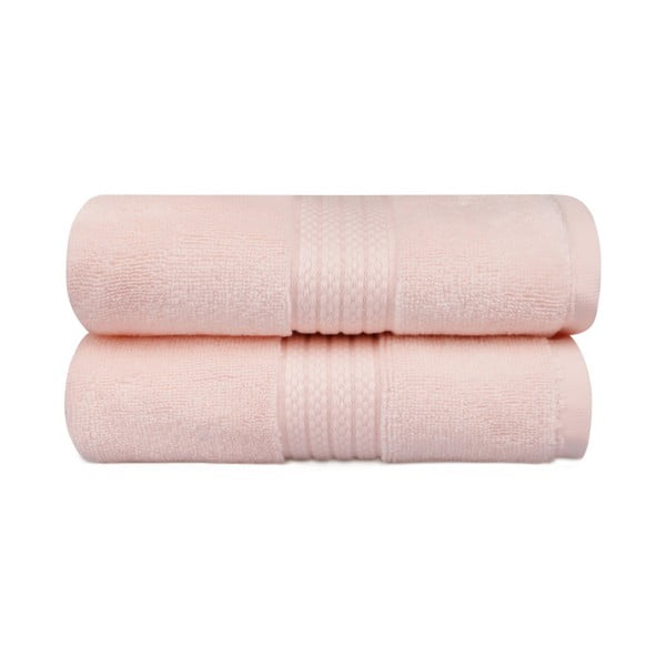 Sada 2 lososově růžových ručníků do koupelny Mira, 90 x 50 cm