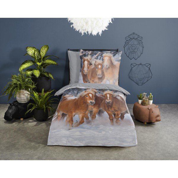 Hall flanell laste voodipesu üheinimesevoodile 140x200 cm Happy Horses - Good Morning-image-1