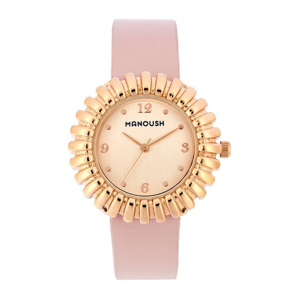 Pudrově růžové dámské hodinky s koženým páskem Manoush Sunny