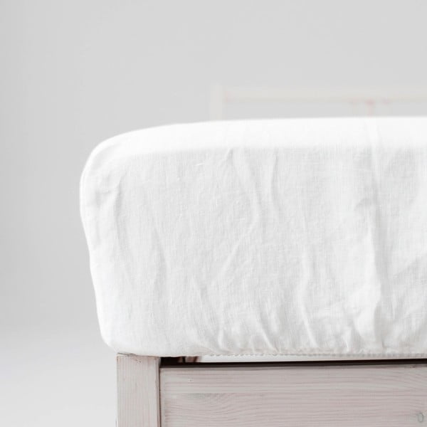 Valge linane kummiga voodilina 140x200 cm - Linen Tales-image-3