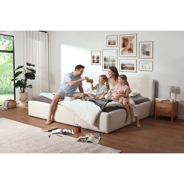 Elevandiluu värvi polsterdatud kaheinimesevoodi panipaigaga ja liistudest raamiga 200x240 cm Merida - Meise Möbel-image-3
