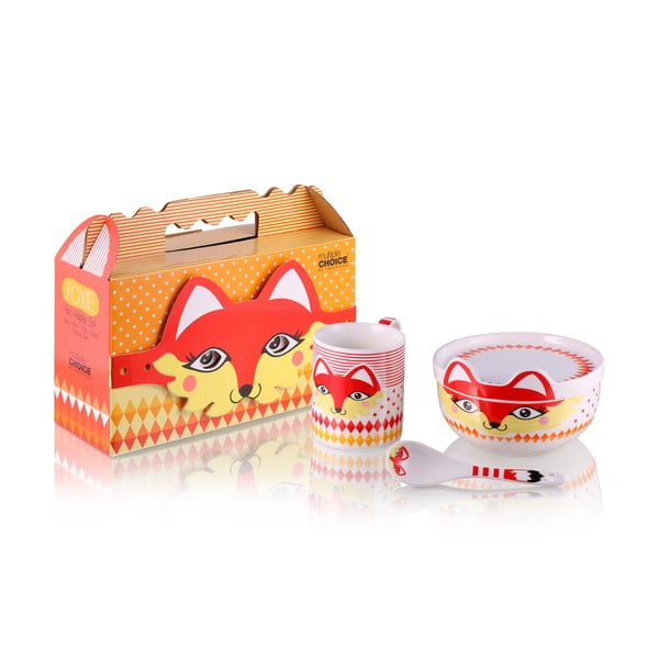 Dětský snídaňový set z kostního porcelánu Silly Design Fox