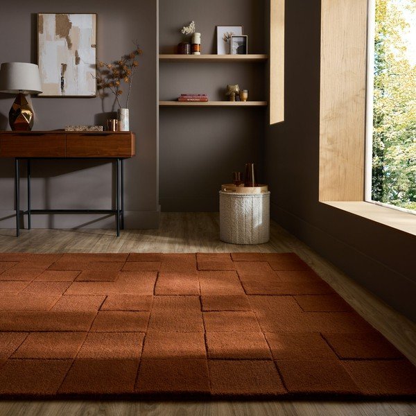 Käsitsi kootud terrakotavärvi villavaip 120x170 cm Checkerboard - Flair Rugs-image-1