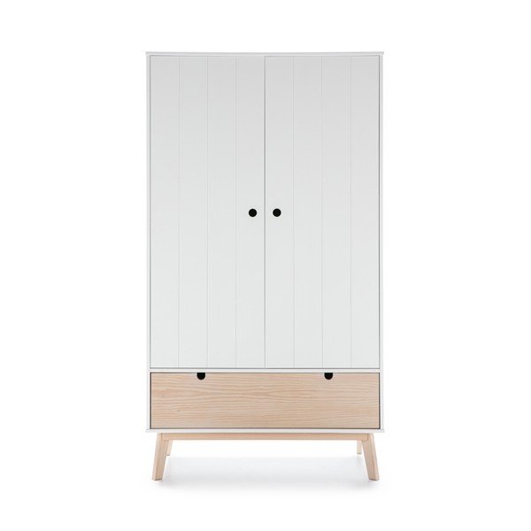 Valge laste riidekapp männipuidust jalgadega Kiara - Marckeric-image-2