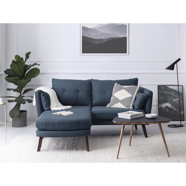 Modrá třímístná pohovka Mazzini Sofas Elena, s lenoškou na levém rohu-image-1